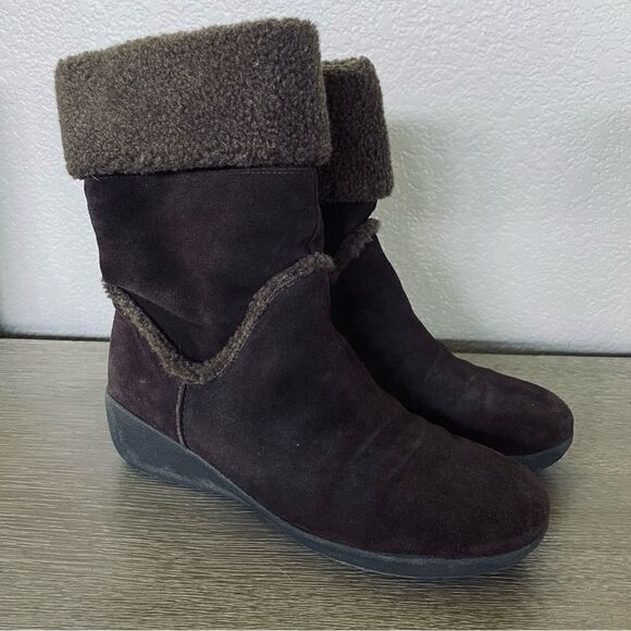 Easy Spirit Brown Suede Leather Sherpa Winter Boots 10 - Picture 3 of 8